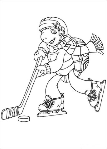 Franklin Plays Hockey  Coloring Page